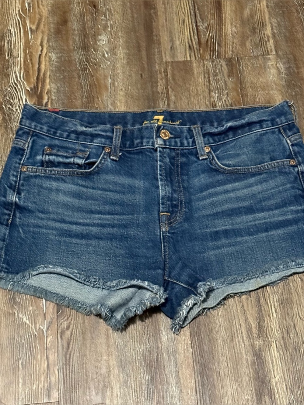 7 For All Mankind Cutoff Shorts Women's 28 Frayed Hem Dark Wash Spring Denim